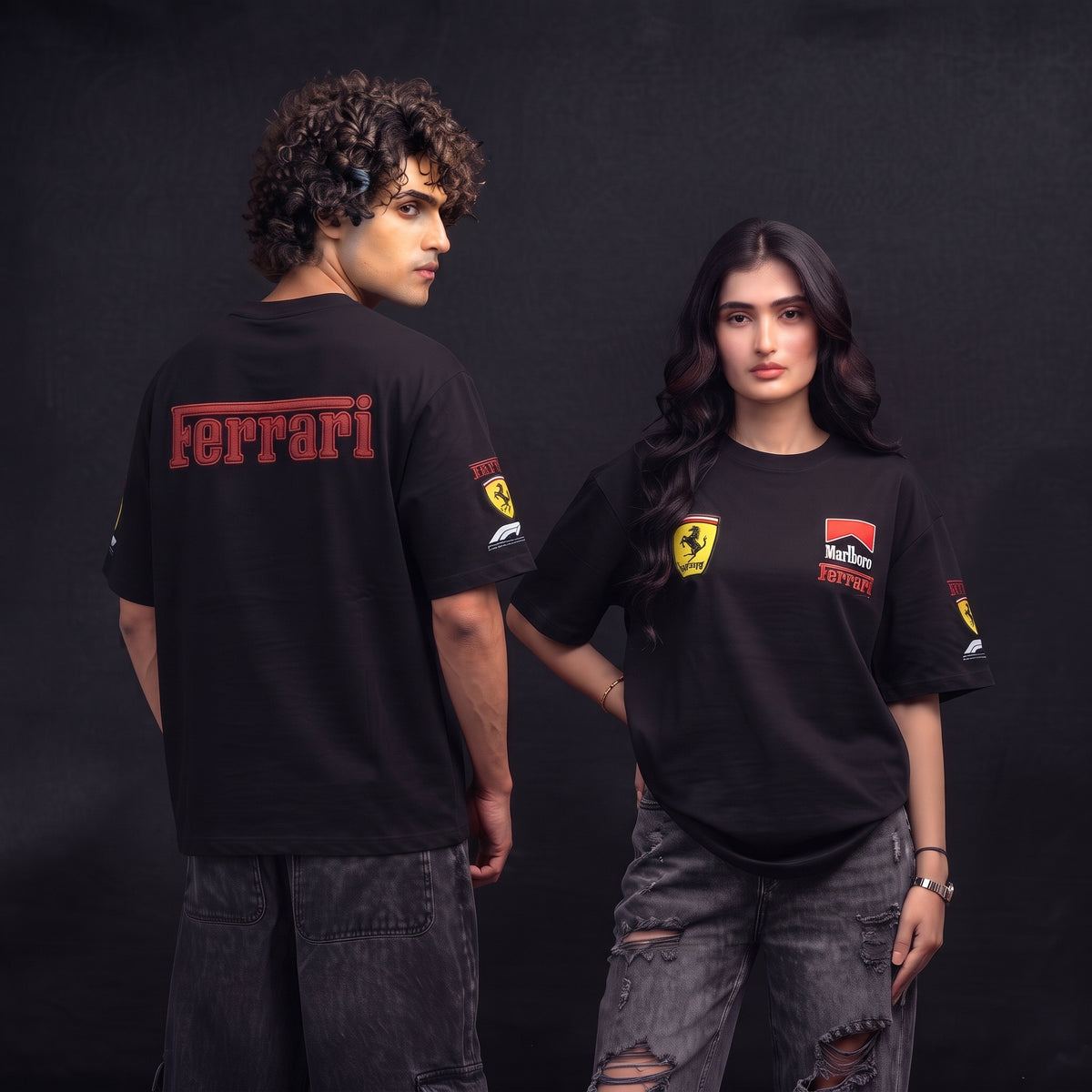 BLACK FERRARI BACK-FRONT GRAPHIC OVERSIZED T-SHIRT