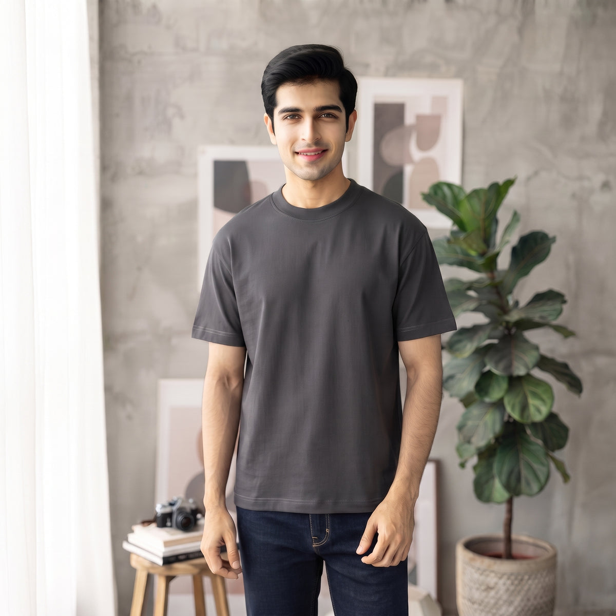 Charcoal Grey Plain Oversized T-Shirt