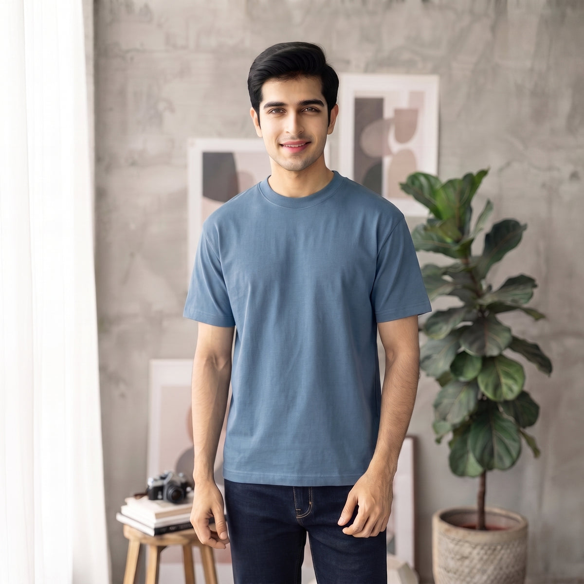 Blue Plain Oversized T-Shirt