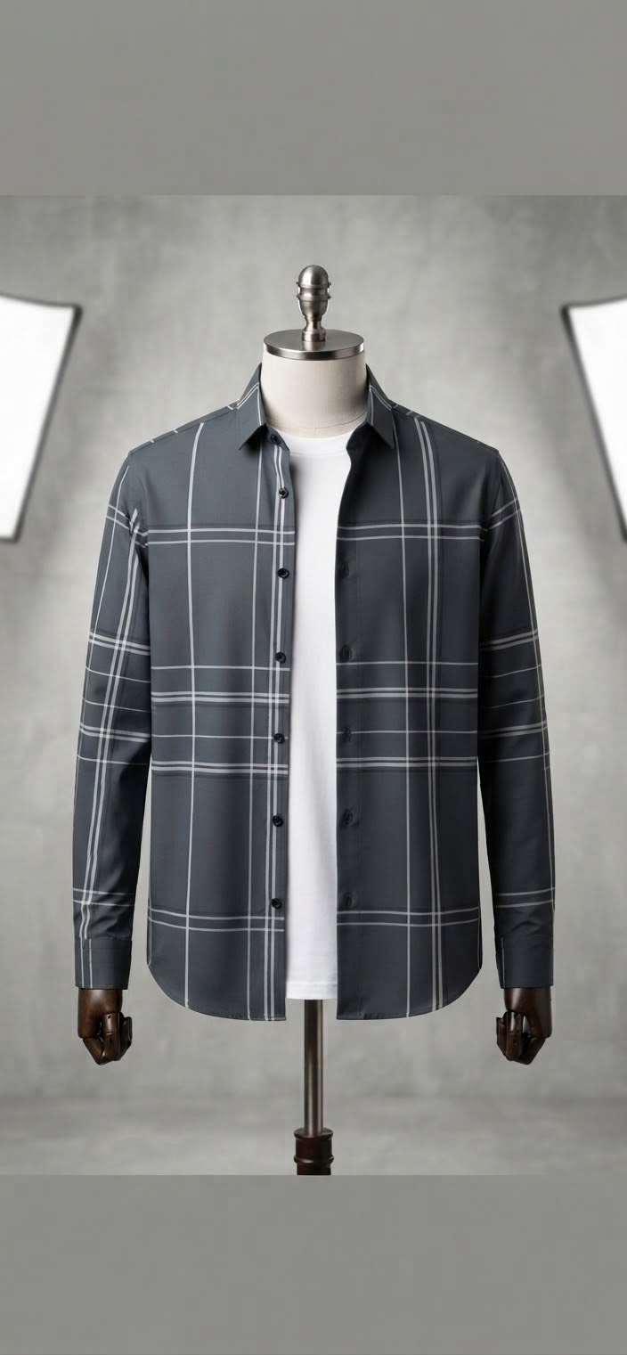 BLACK FULL SLEEVES WHITE INNER TEXTURED SHIRT