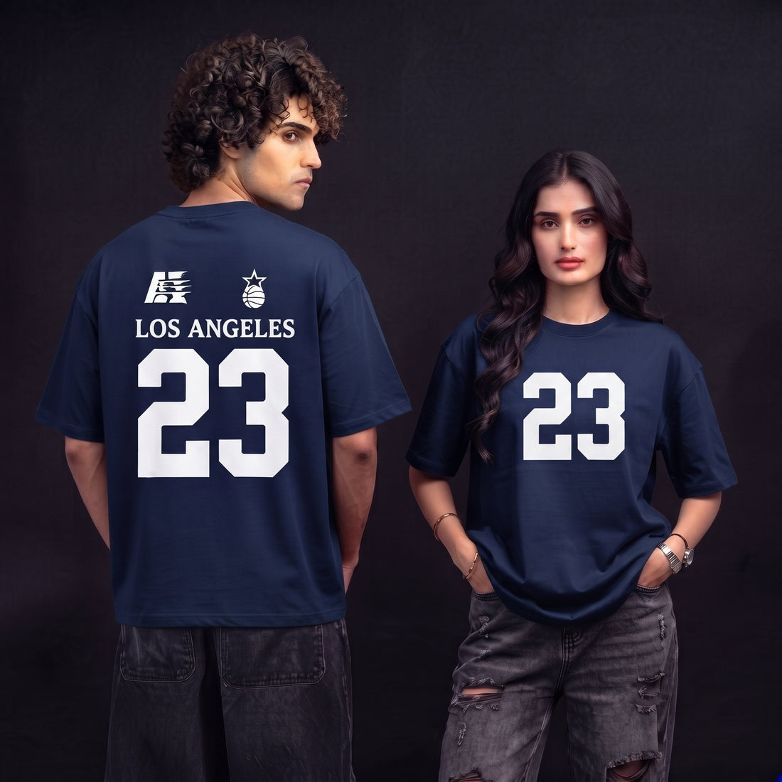 Navy Blue Los Angeles 23 Graphic Oversized T-Shirt
